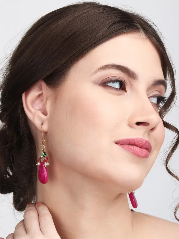 Gold_Finish_Pink_Stone_Drop_Earrings