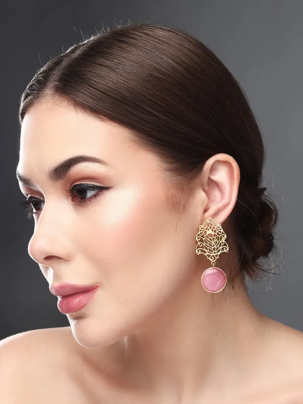 Gold_Filigree_Pink_Stone_Drop_Earrings