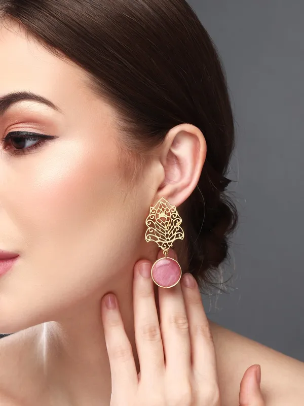 Gold_Filigree_Pink_Stone_Drop_Earrings