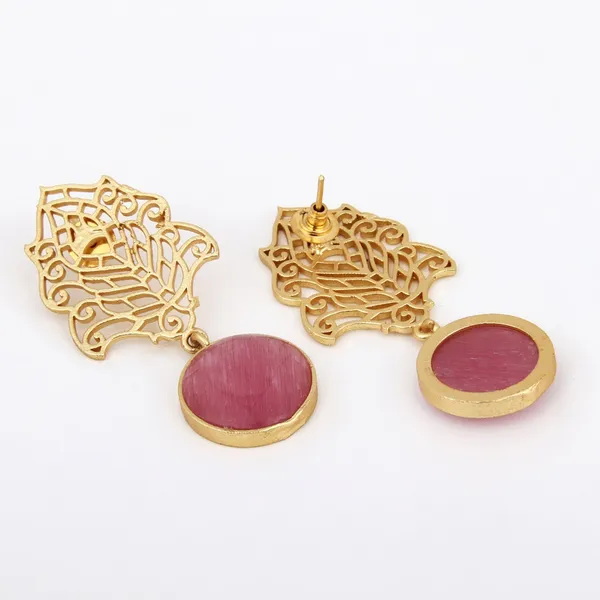 Gold_Filigree_Pink_Stone_Drop_Earrings