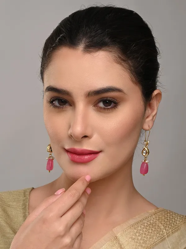 Pink_Natural_Stone_Bead_Drop_Earrings