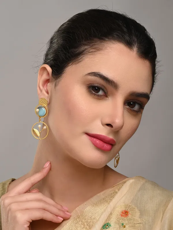 Botanical_Motif_Blue_Stone_Brass_Drop_Earrings