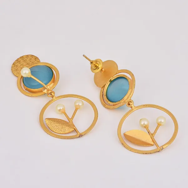 Botanical_Motif_Blue_Stone_Brass_Drop_Earrings