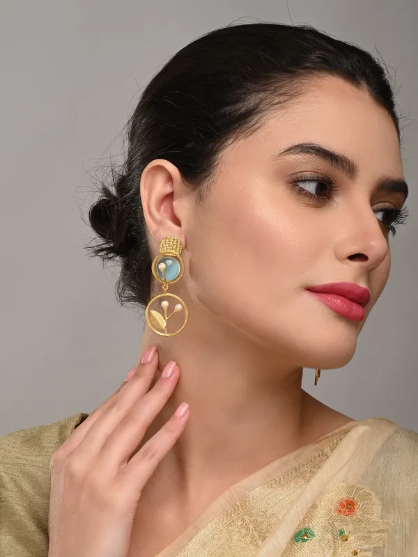 Botanical_Motif_Blue_Stone_Brass_Drop_Earrings