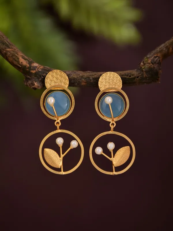 Botanical_Motif_Blue_Stone_Brass_Drop_Earrings
