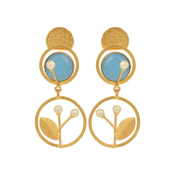 Botanical_Motif_Blue_Stone_Brass_Drop_Earrings
