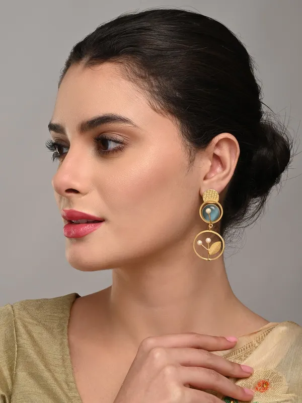Botanical_Motif_Blue_Stone_Brass_Drop_Earrings