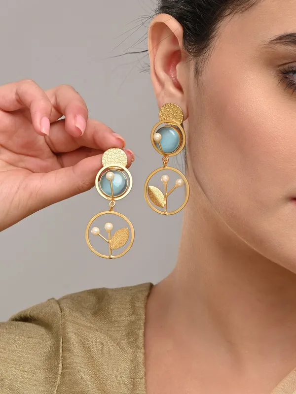 Botanical_Motif_Blue_Stone_Brass_Drop_Earrings