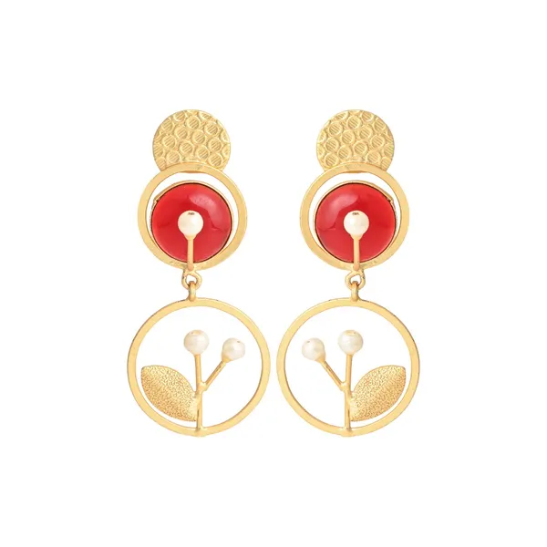 Botanical_Motif_Red_Stone_Brass_Drop_Earrings
