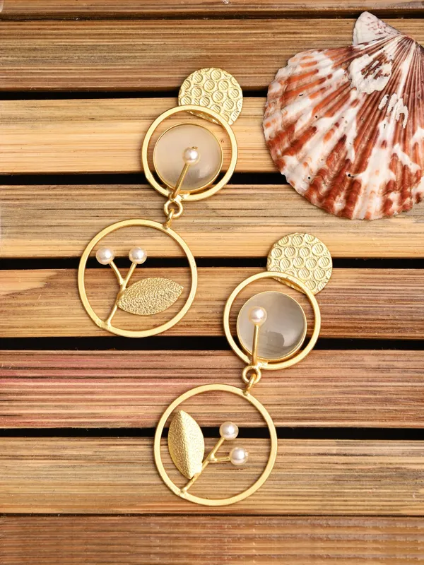 Botanical_Motif_White_Stone_Brass_Drop_Earrings