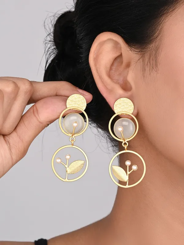 Botanical_Motif_White_Stone_Brass_Drop_Earrings