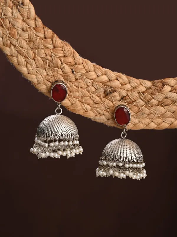 Elegant_Silver_Oxidised_Stone_Jhumka