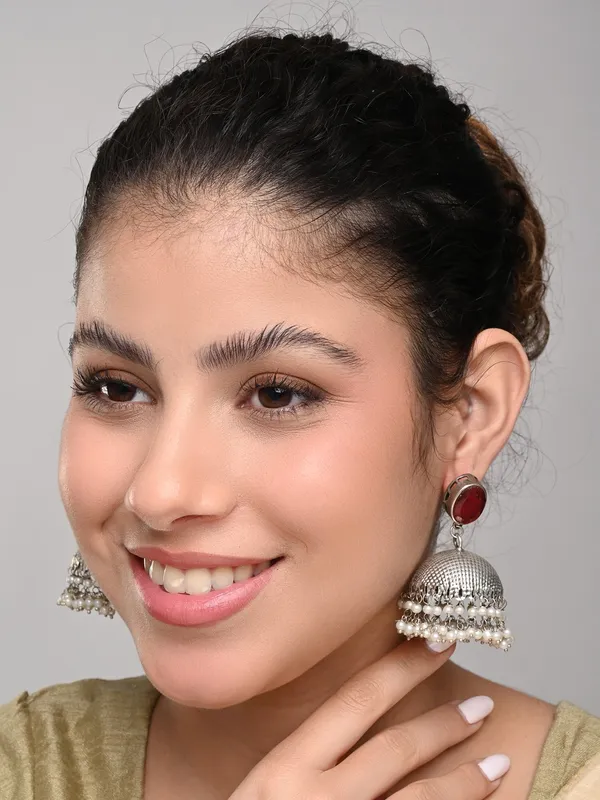 Elegant_Silver_Oxidised_Stone_Jhumka