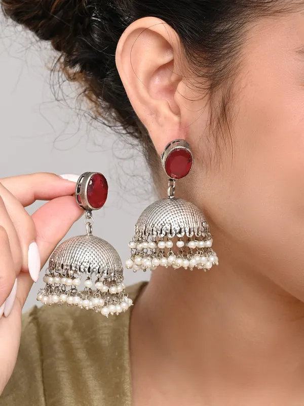 Elegant_Silver_Oxidised_Stone_Jhumka