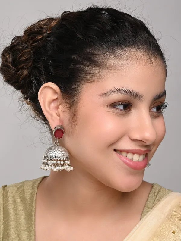 Elegant_Silver_Oxidised_Stone_Jhumka
