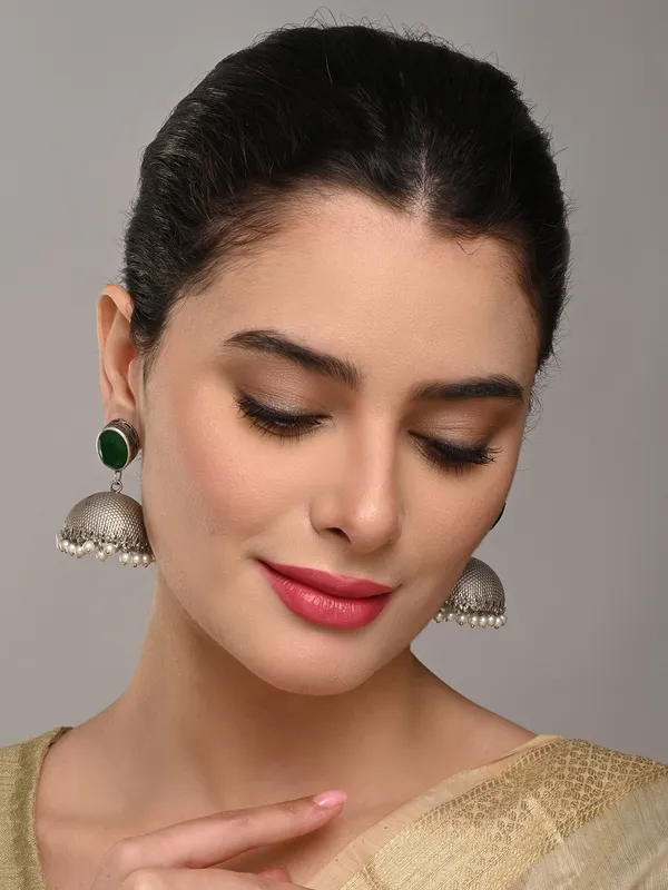 Elegant_Silver_Oxidised_Stone_Jhumka
