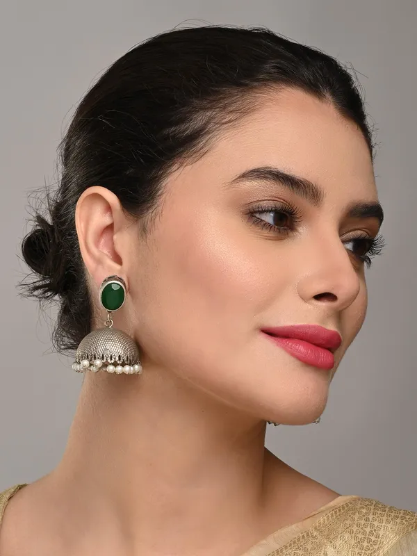 Elegant_Silver_Oxidised_Stone_Jhumka