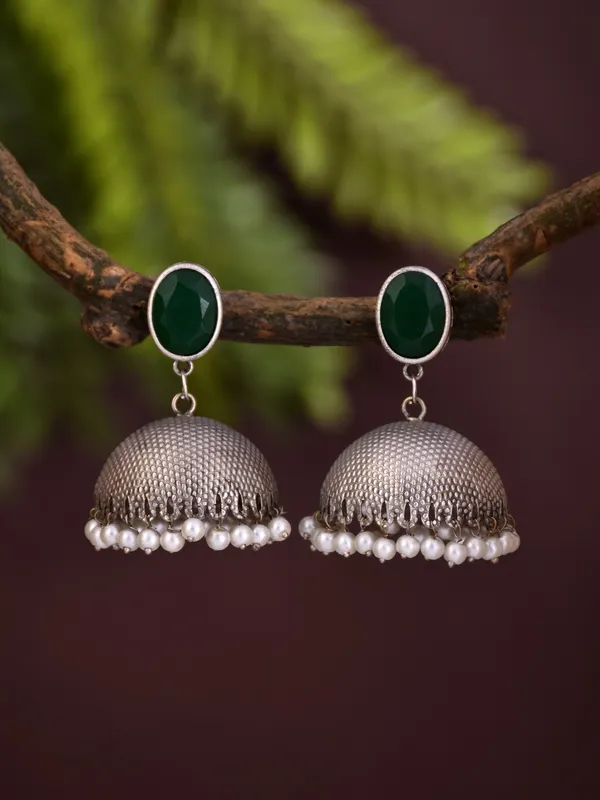Elegant_Silver_Oxidised_Stone_Jhumka