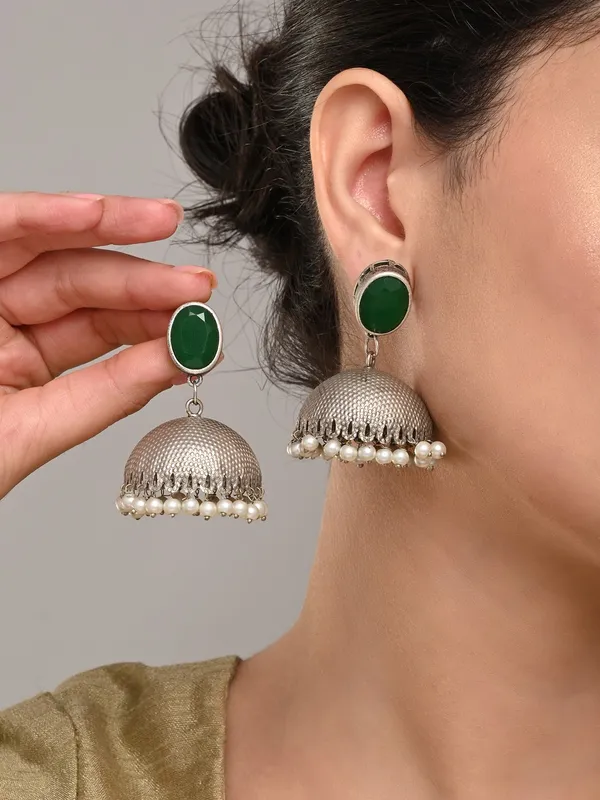 Elegant_Silver_Oxidised_Stone_Jhumka