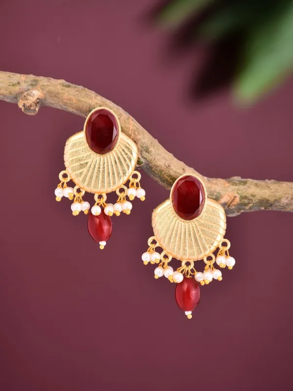 Gold_Plated_Studs_With_Red_Stone_&_Red_Pearl_Drops