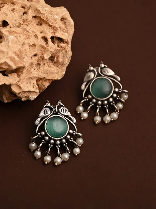 Silver_plated_bird_studs_Green