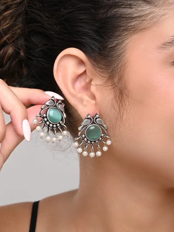 Silver_plated_bird_studs_Green