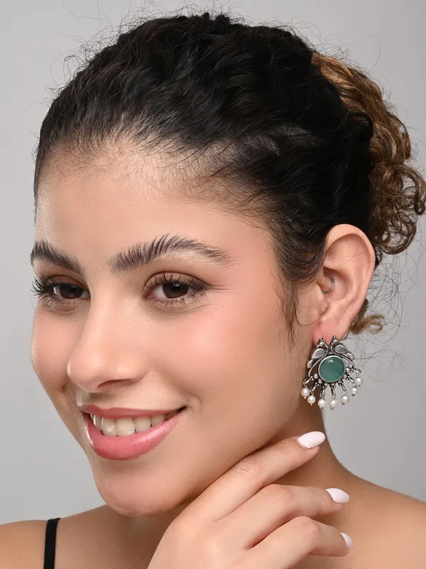 Silver_plated_bird_studs_Green