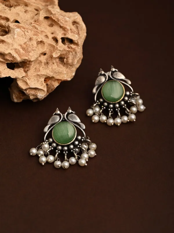 Silver_plated_bird_studs_Green