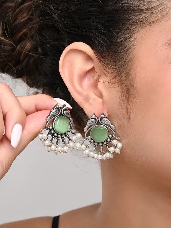 Silver_plated_bird_studs_Green