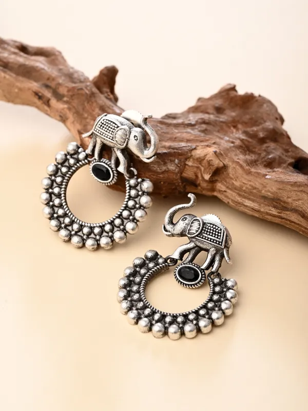 Oxidised_Silver_Elephant_Hoop_Earrings