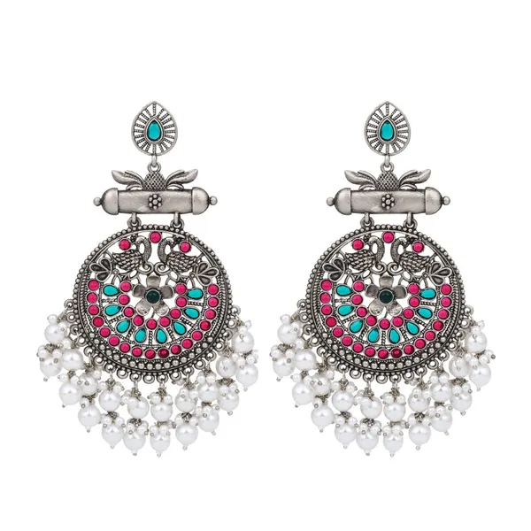 Oxidised_Silver_Meenakari_Peacock_Earrings