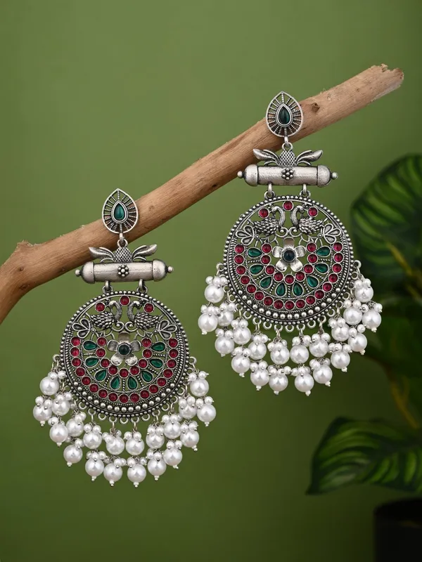 Oxidised_Silver_Meenakari_Peacock_Earrings
