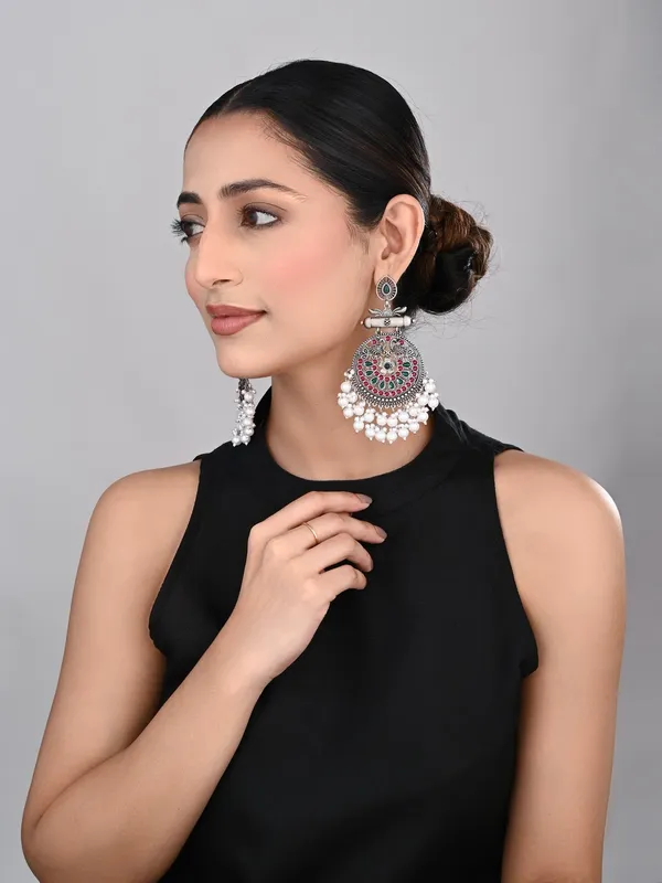 Oxidised_Silver_Meenakari_Peacock_Earrings