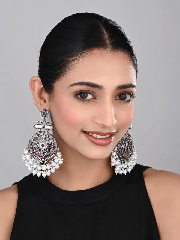 Oxidised_Silver_Meenakari_Peacock_Earrings