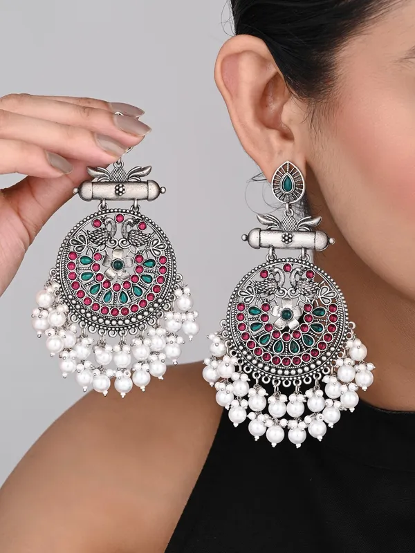 Oxidised_Silver_Meenakari_Peacock_Earrings