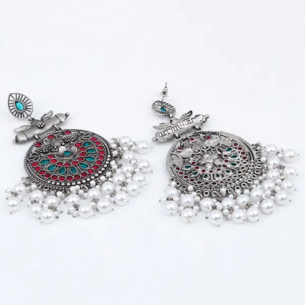 Oxidised_Silver_Meenakari_Peacock_Earrings