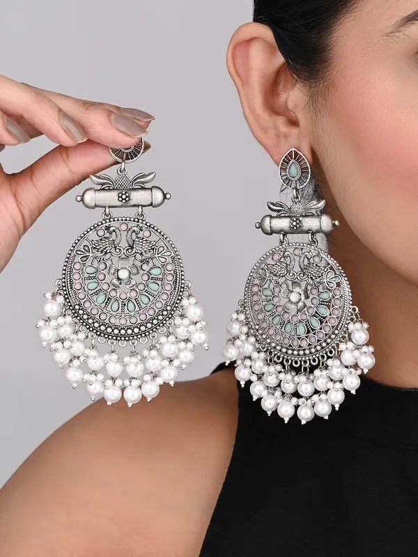 Oxidised_Silver_Meenakari_Peacock_Earrings