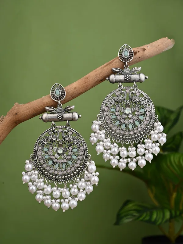 Oxidised_Silver_Meenakari_Peacock_Earrings