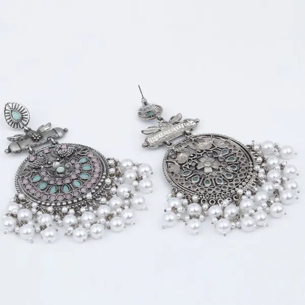 Oxidised_Silver_Meenakari_Peacock_Earrings