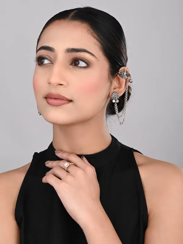 Oxidised_Silver_Bird_Ear_Cuff_with_Chains