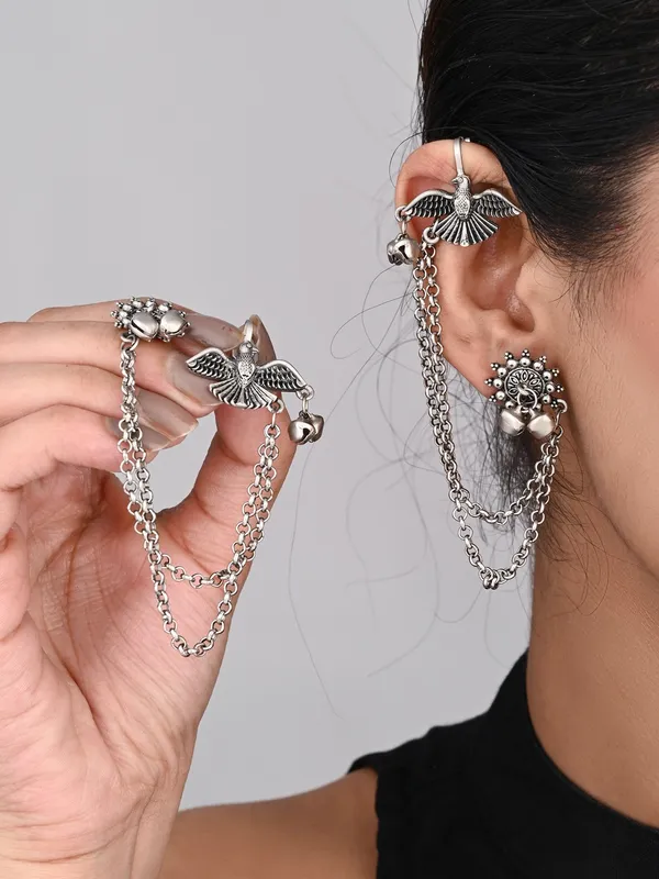 Oxidised_Silver_Bird_Ear_Cuff_With_Chains