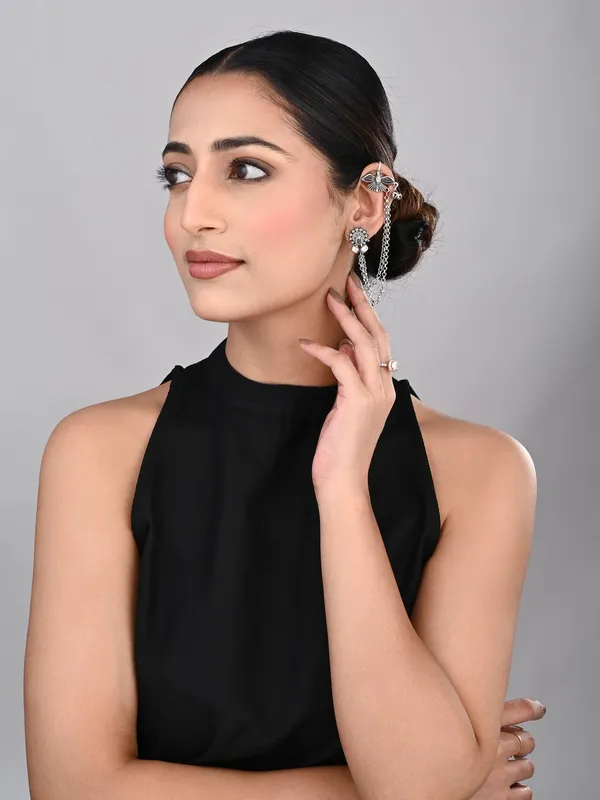 Oxidised_Silver_Bird_Ear_Cuff_With_Chains