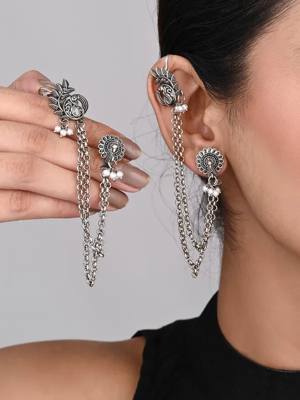Oxidised_Silver_Peacock_Ear_cuff_with_Chains