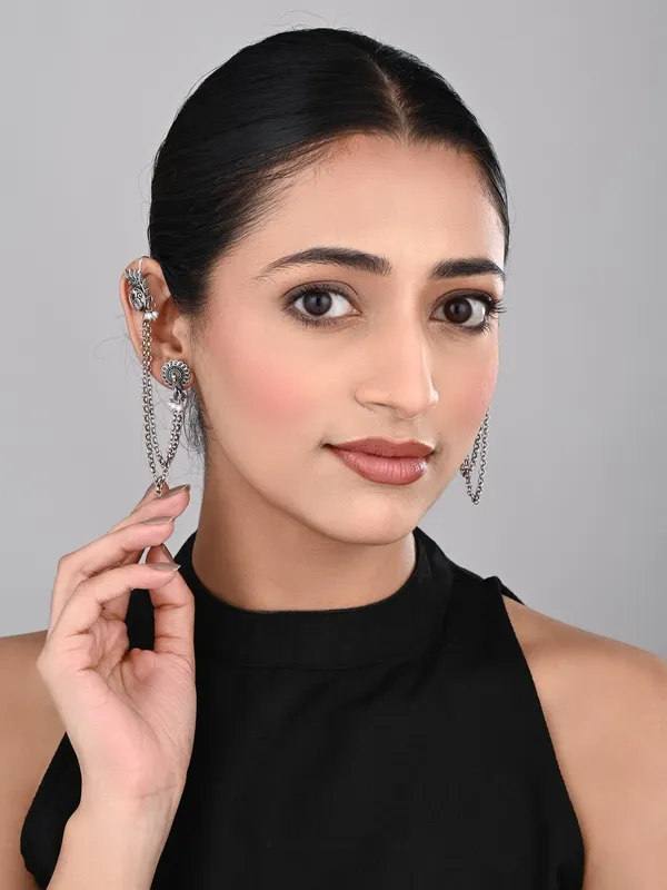Oxidised_Silver_Peacock_Ear_cuff_with_Chains