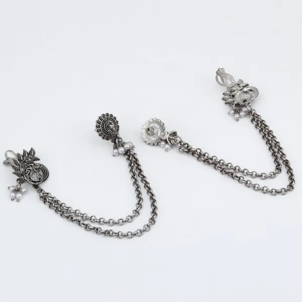 Oxidised_Silver_Peacock_Ear_Cuff_With_Chains