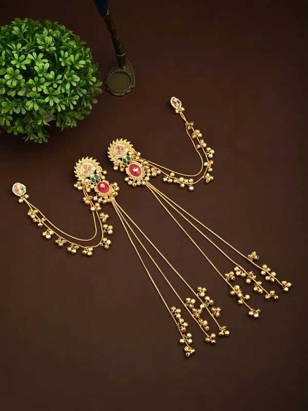Gold_plated,_long_Kashmiri_earring_with_Ear_chains