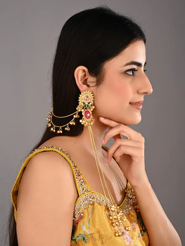 Gold_plated,_long_Kashmiri_earring_with_Ear_chains