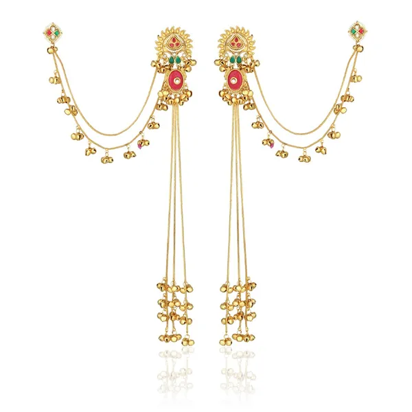 Gold_Plated,_Long_Kashmiri_Earring_With_Ear_Chains