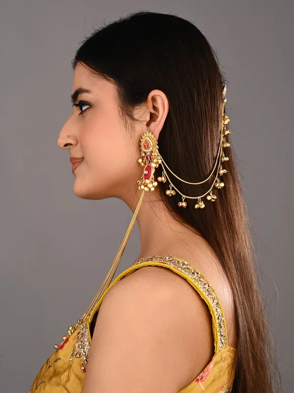 Gold_plated,_long_Kashmiri_earring_with_Ear_chains