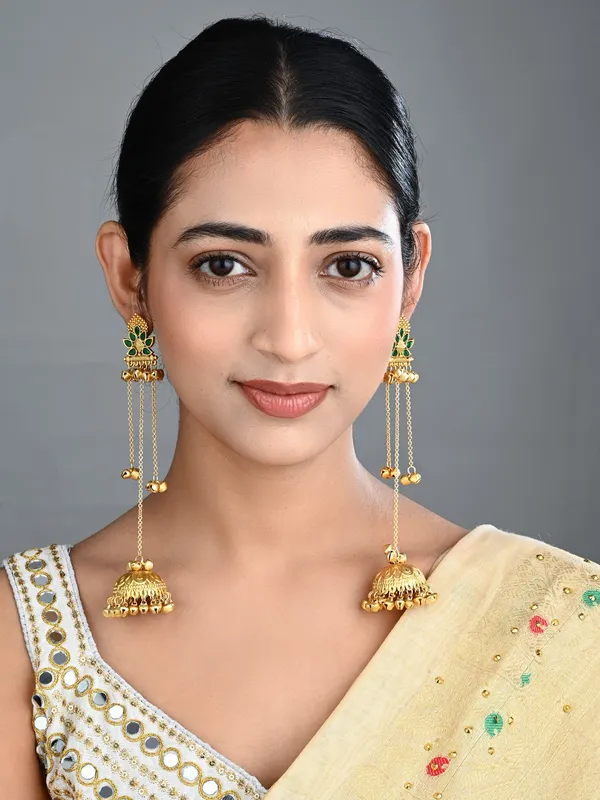 Floral_Jhumka_Earrings_with_Ghungroo_Chain_Tassels